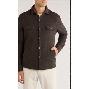 Robert Barakett Mezner Wool & Cotton Knit Overshirt Coffee Brown Sz M